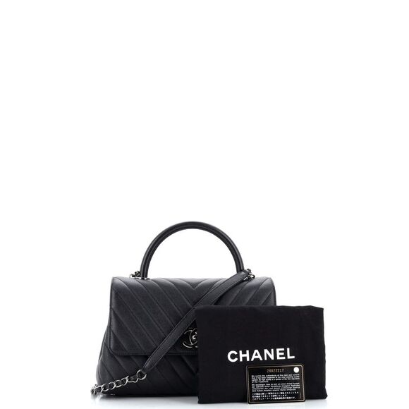 Chanel Coco Top Handle Bag Chevron Caviar Small Black - Picture 2 of 9